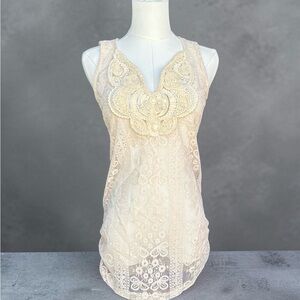 Buckle Cream Allover Lace Babydoll Top